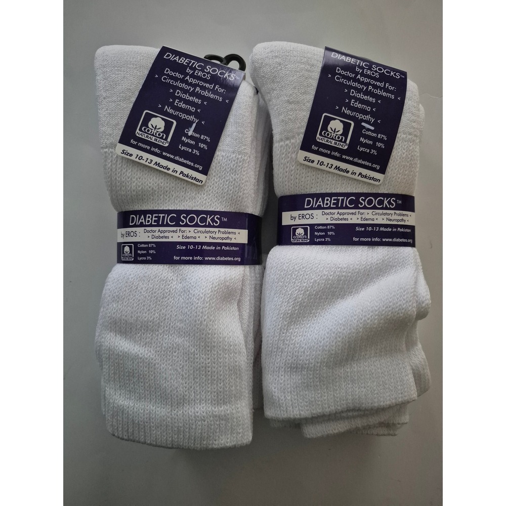 Diabetic Socks White EROS Circulation Edema Neuropathy 6 Men's Size 10-13 New